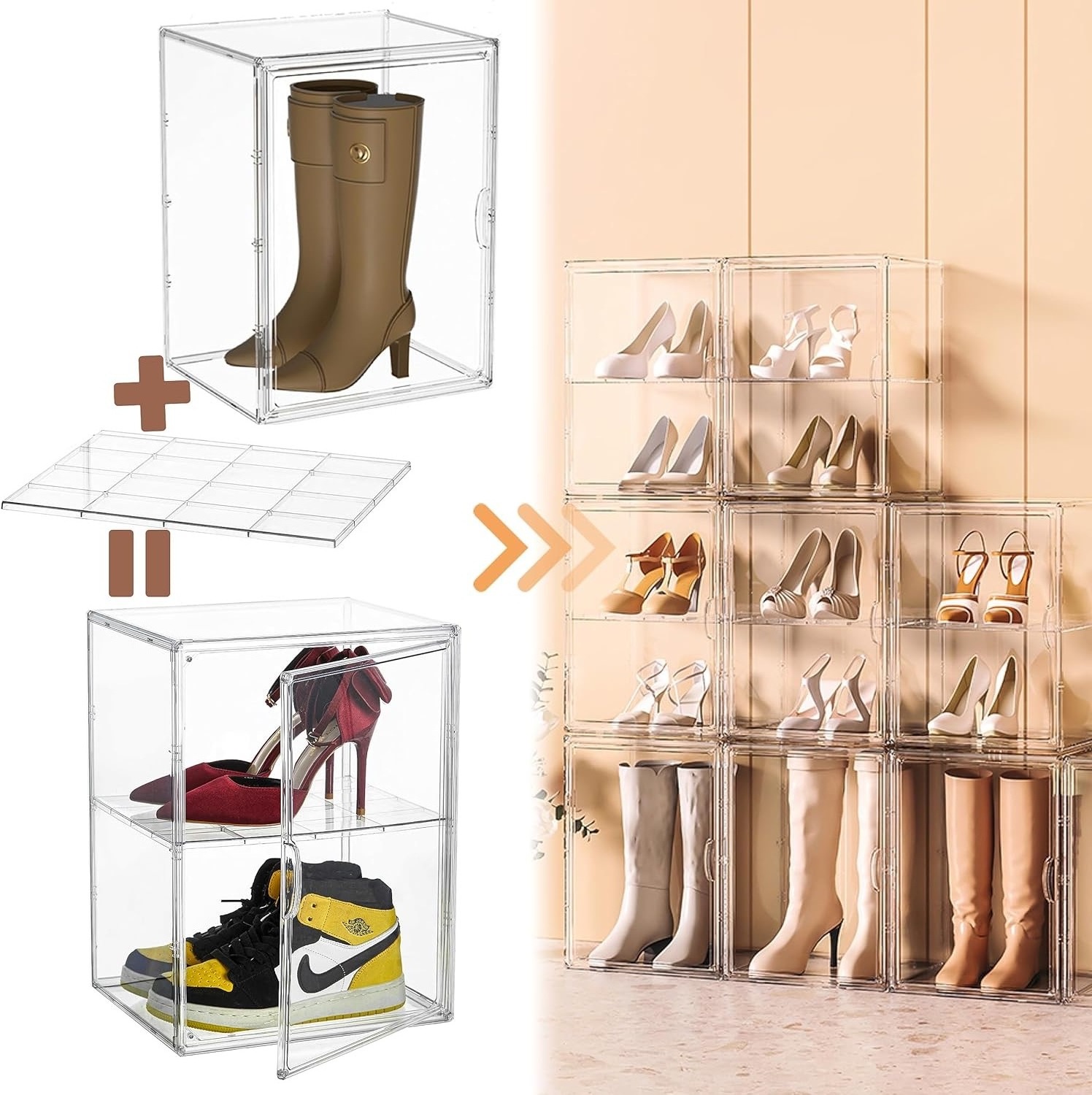 Plastic Stackable Foldable Front Openable Boxes Acrylic High Heel Shoe Storage Box