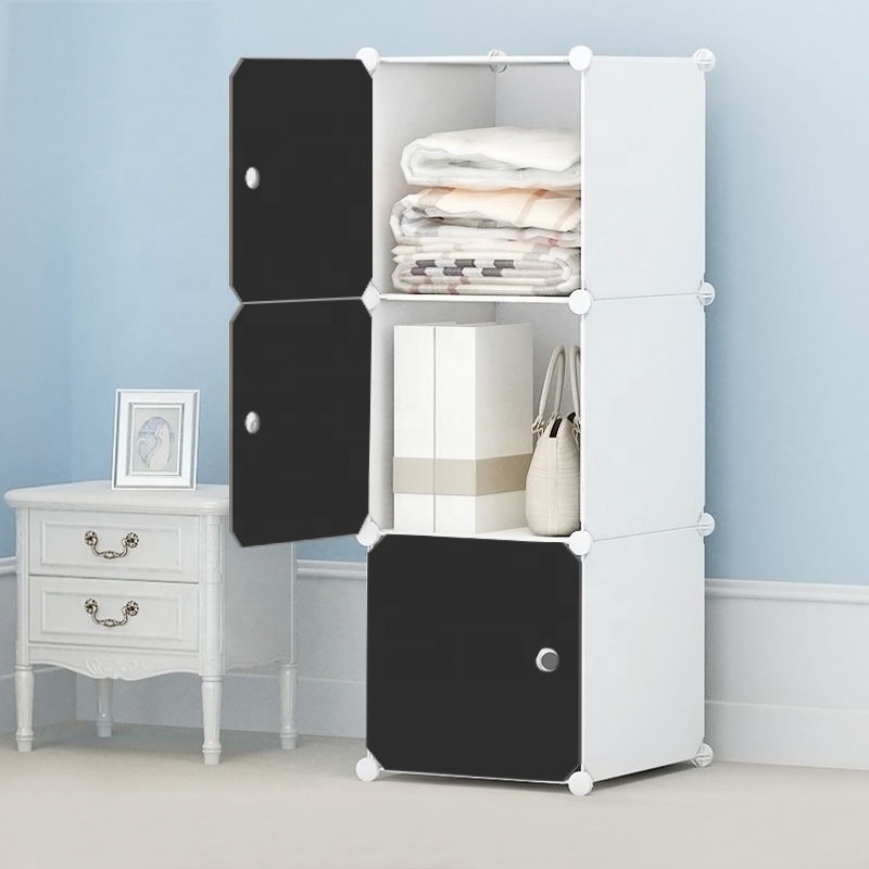 Foldable Wardrobe Closet Plastic Modular Cubes Organizer for Clothes Black Plastic