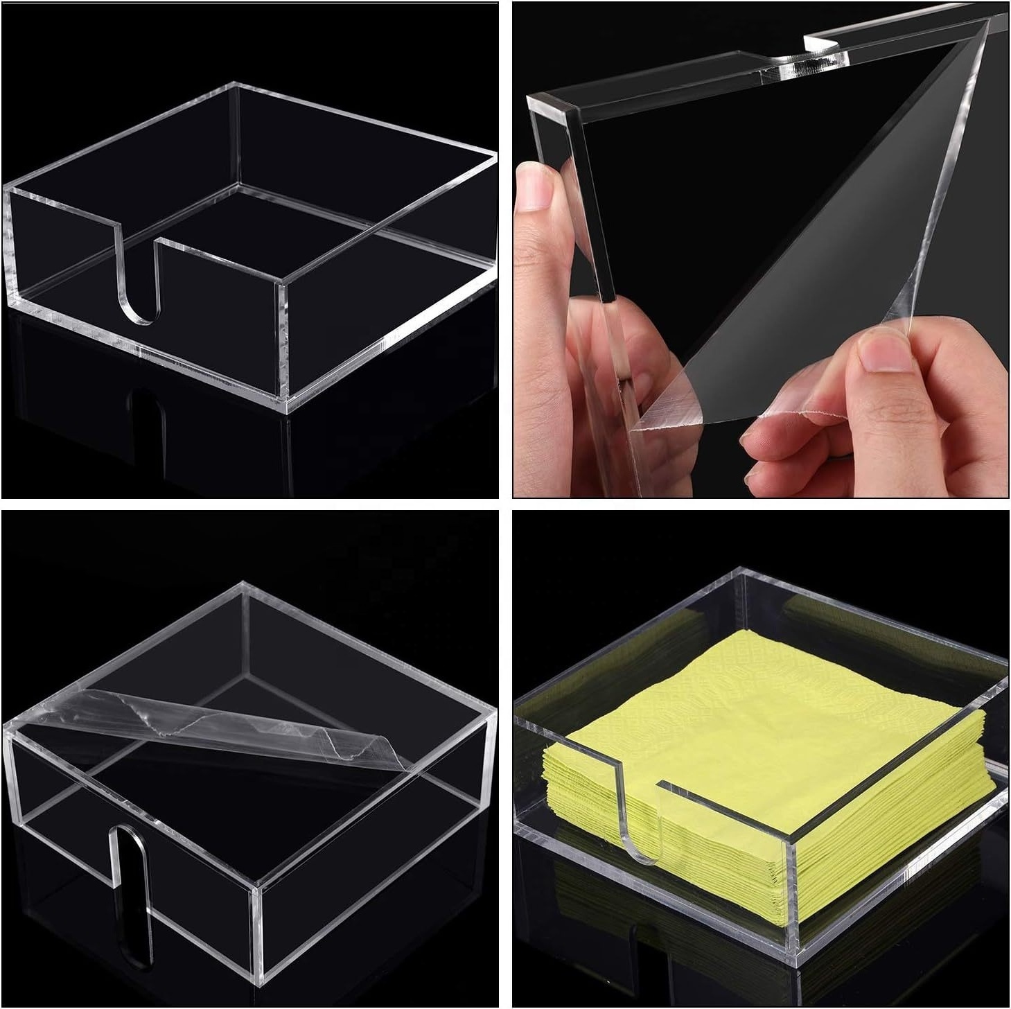 Durable Square Clear Memo Sheets Organizer Acrylic Notepad Box for Desk Accessories