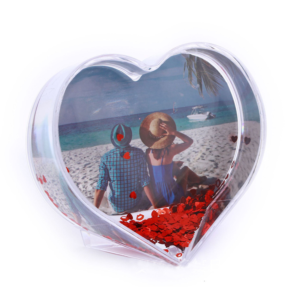 Custom Birthday Gifts Acrylic Water Globe Heart Round Star Acr Shaped Photo Frame with Glitter