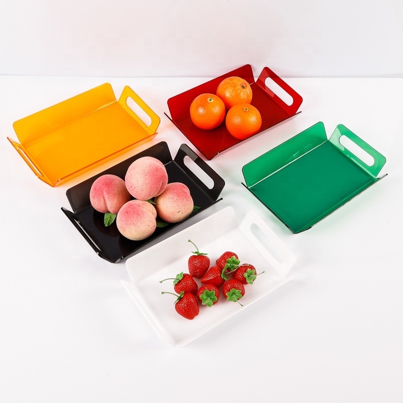 Factory Wholesale Modern Stylish Small Acrylic Fruit Serving Tray with Handles