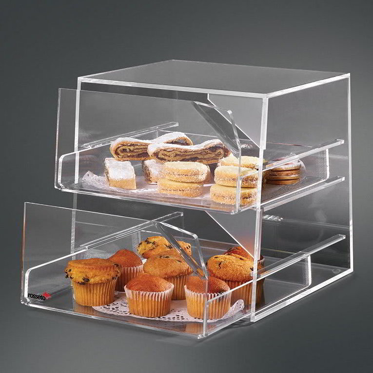 Custom 4 Tier Clear Display Cabinet Clear Food Box Acrylic Cake Bread Display Cases