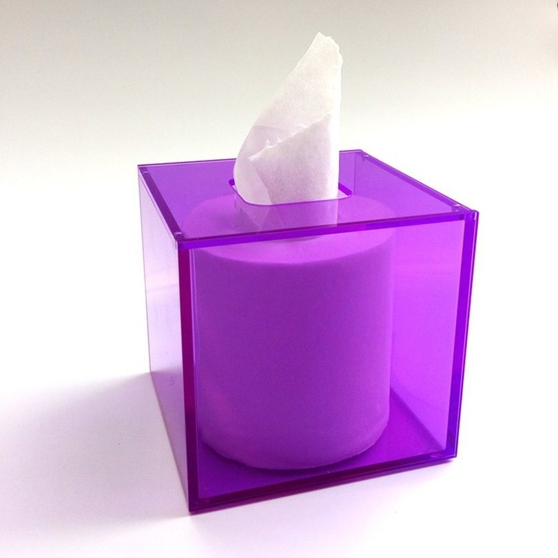 5 x 5 Square Creative Dryer Sheet Roll Tissue Holder Purple Colored Acrylic Paper Cube Box