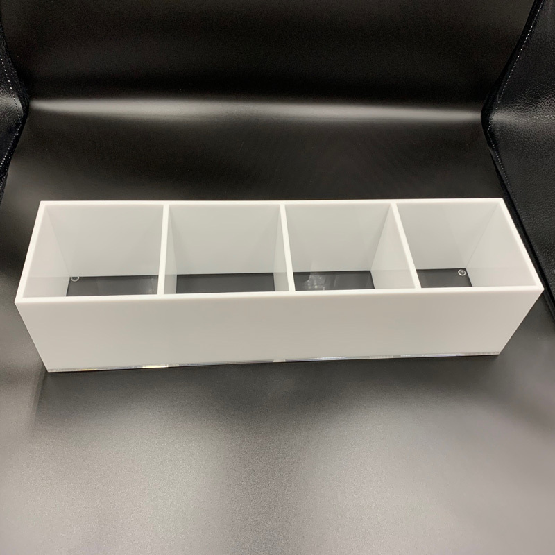 White  Rectangular 4 Compartment White Acrylic Tray with Dividers