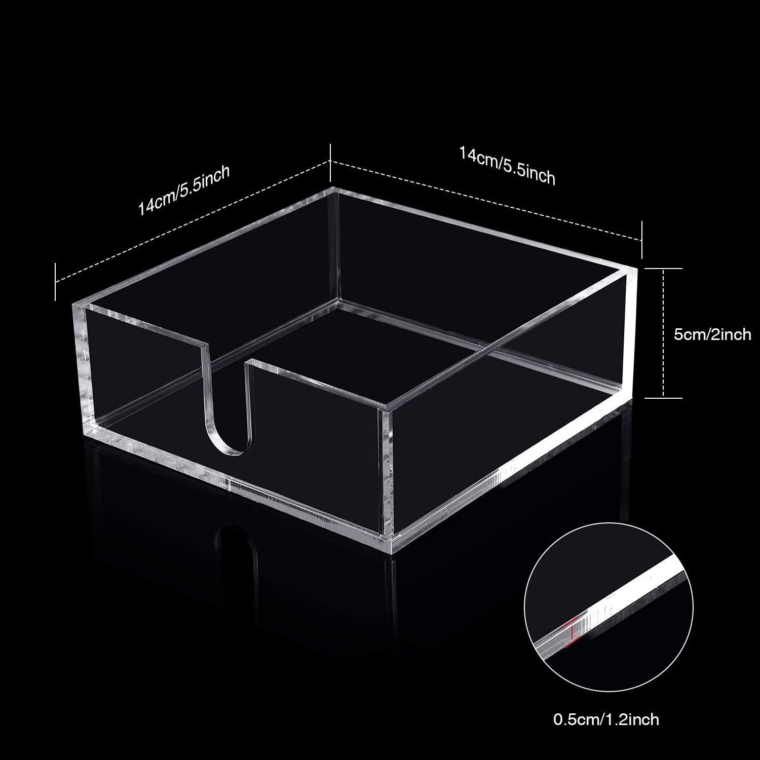 Durable Square Clear Memo Sheets Organizer Acrylic Notepad Box for Desk Accessories