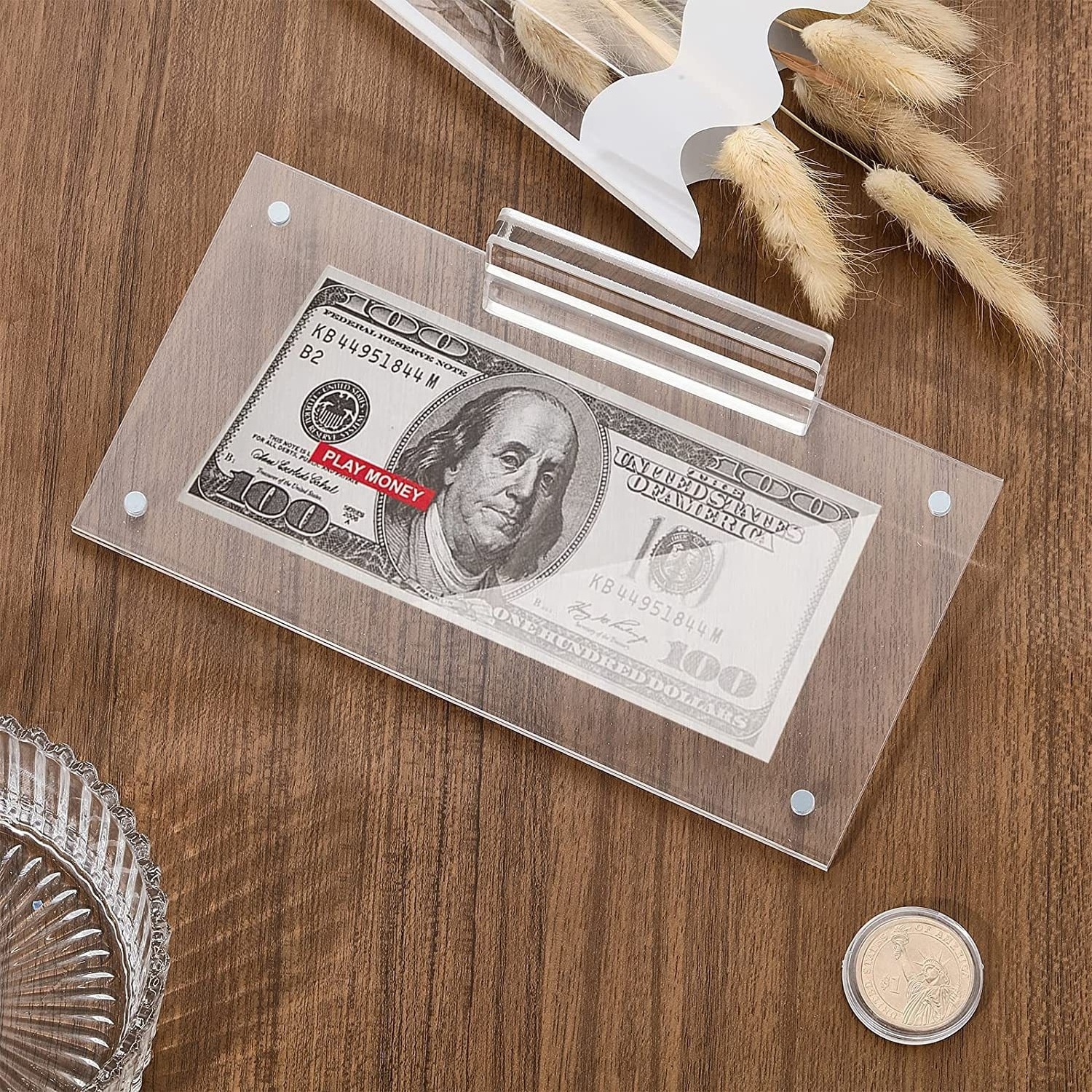 Acrylic Single Bank Note Frame Plastic Money Dollar Display Holder for Banknote