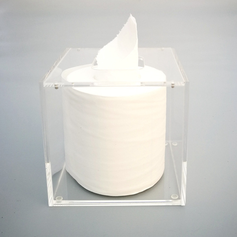 5 x 5 Square Creative Dryer Sheet Roll Tissue Holder Purple Colored Acrylic Paper Cube Box