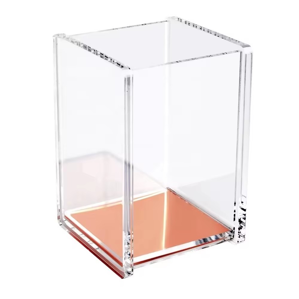 Custom Rose Gold Desk Stationery Display Stand Pen Box Case Acrylic Pen Holder