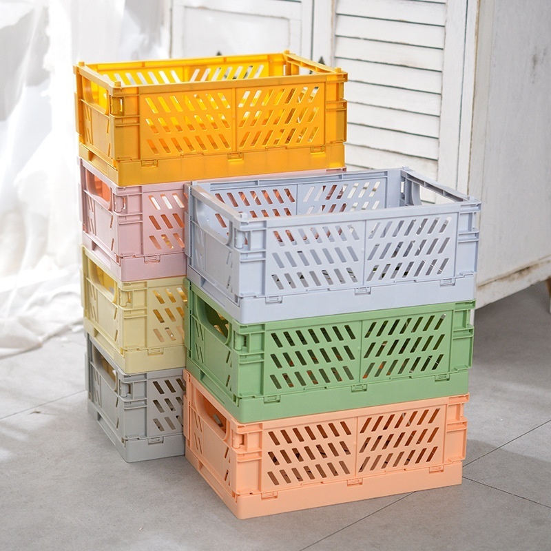 Foldable Crate Stackable Kitchen Sundries Storage Box Plastic Basket Tray Organizer