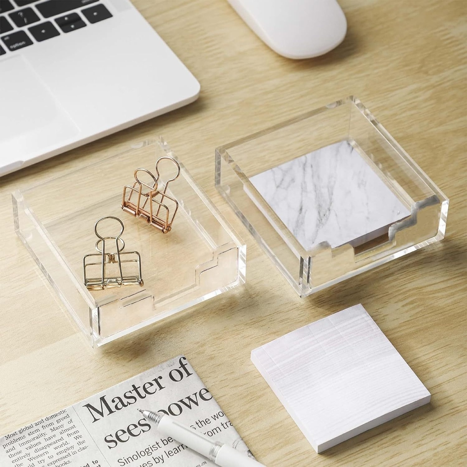 Durable Square Clear Memo Sheets Organizer Acrylic Notepad Box for Desk Accessories