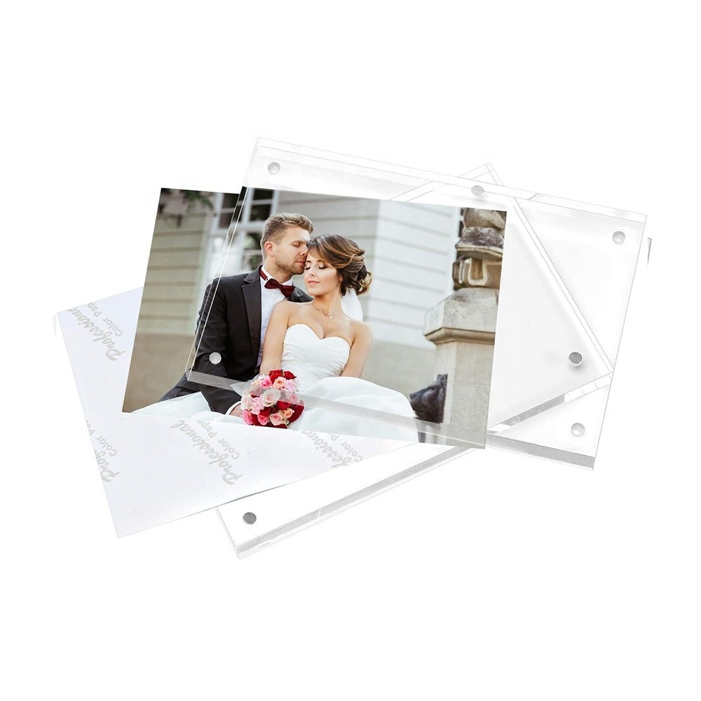 5x7 Freestanding Magnetic Transparent Clear Acrylic Sandwich Photo Frame for Desktop Display