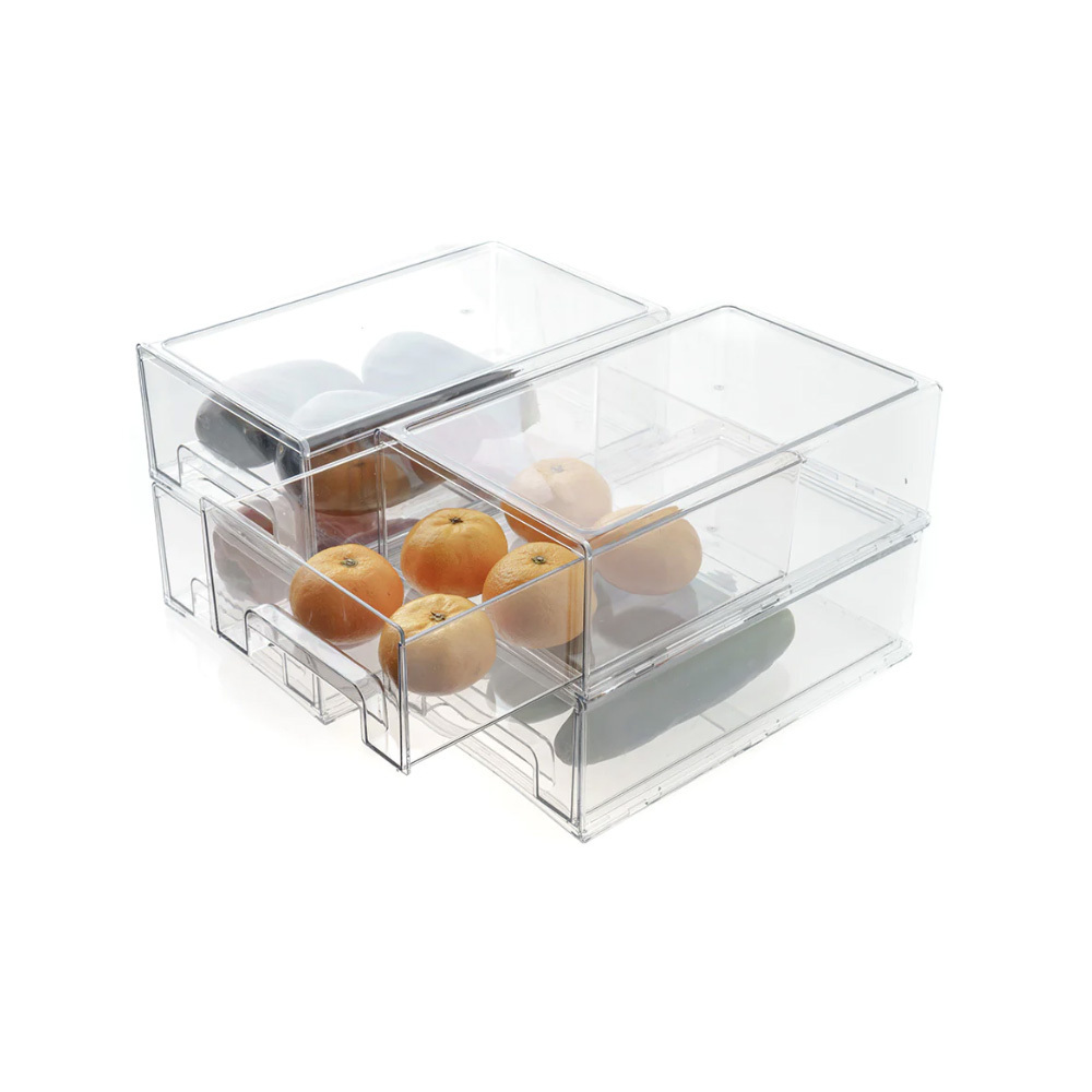 Transparent Plastic PET Stackable Storage Box Set Refrigerator Drawer Bins Fridge Organizer