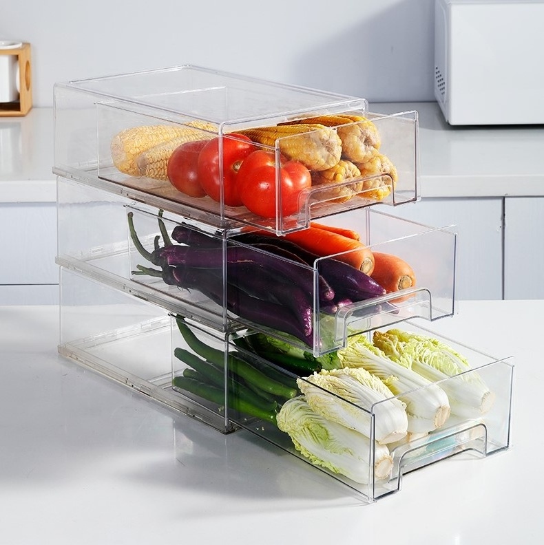 Transparent Plastic PET Stackable Storage Box Set Refrigerator Drawer Bins Fridge Organizer