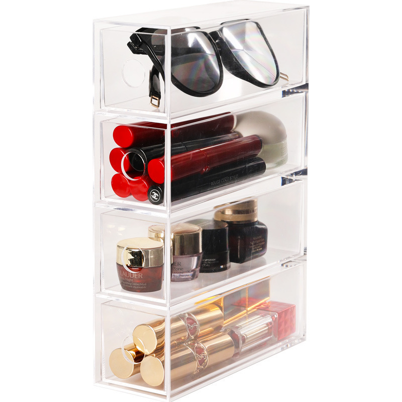 4 Segments Stack-able Cosmetic Clear Acrylic Makeup Organizer with Drawers