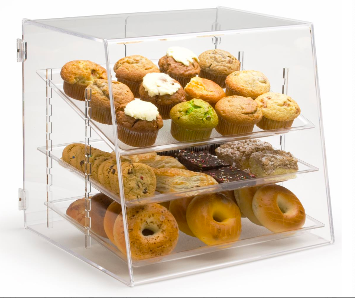 Custom 4 Tier Clear Display Cabinet Clear Food Box Acrylic Cake Bread Display Cases