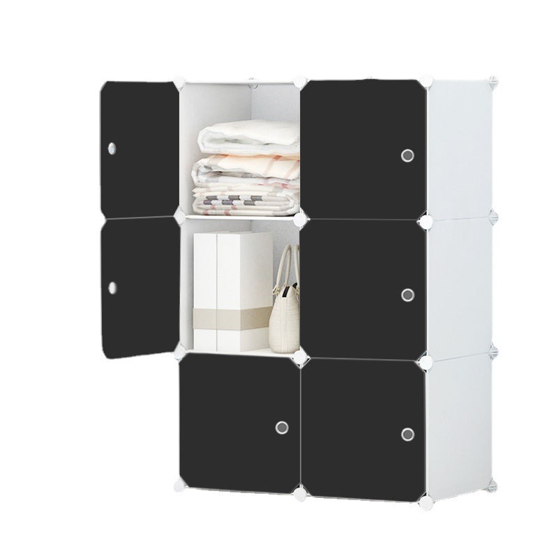 Foldable Wardrobe Closet Plastic Modular Cubes Organizer for Clothes Black Plastic