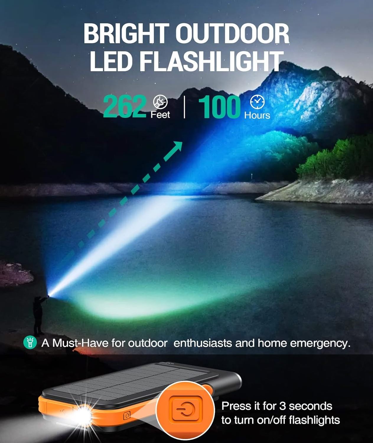 Solar Power Bank with FM Radio Portable Wireless Charger 20000mAh 15W QC 3.0 Fast Charging Flashlight Compatible All USB Devices