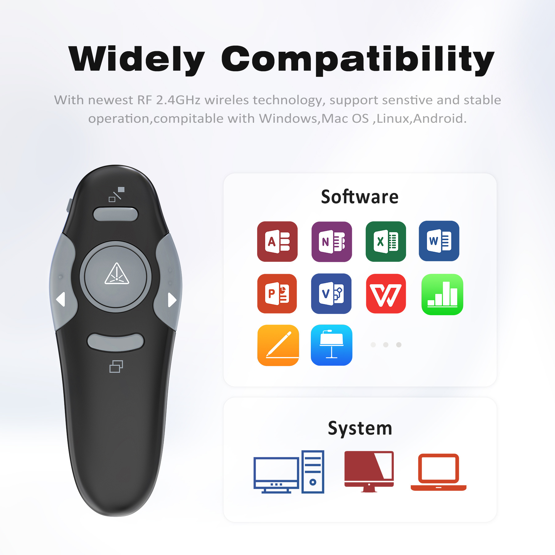 Multifunctional Pointer PPT Presenter Wireless Presentation Remote Clicker for Office Study