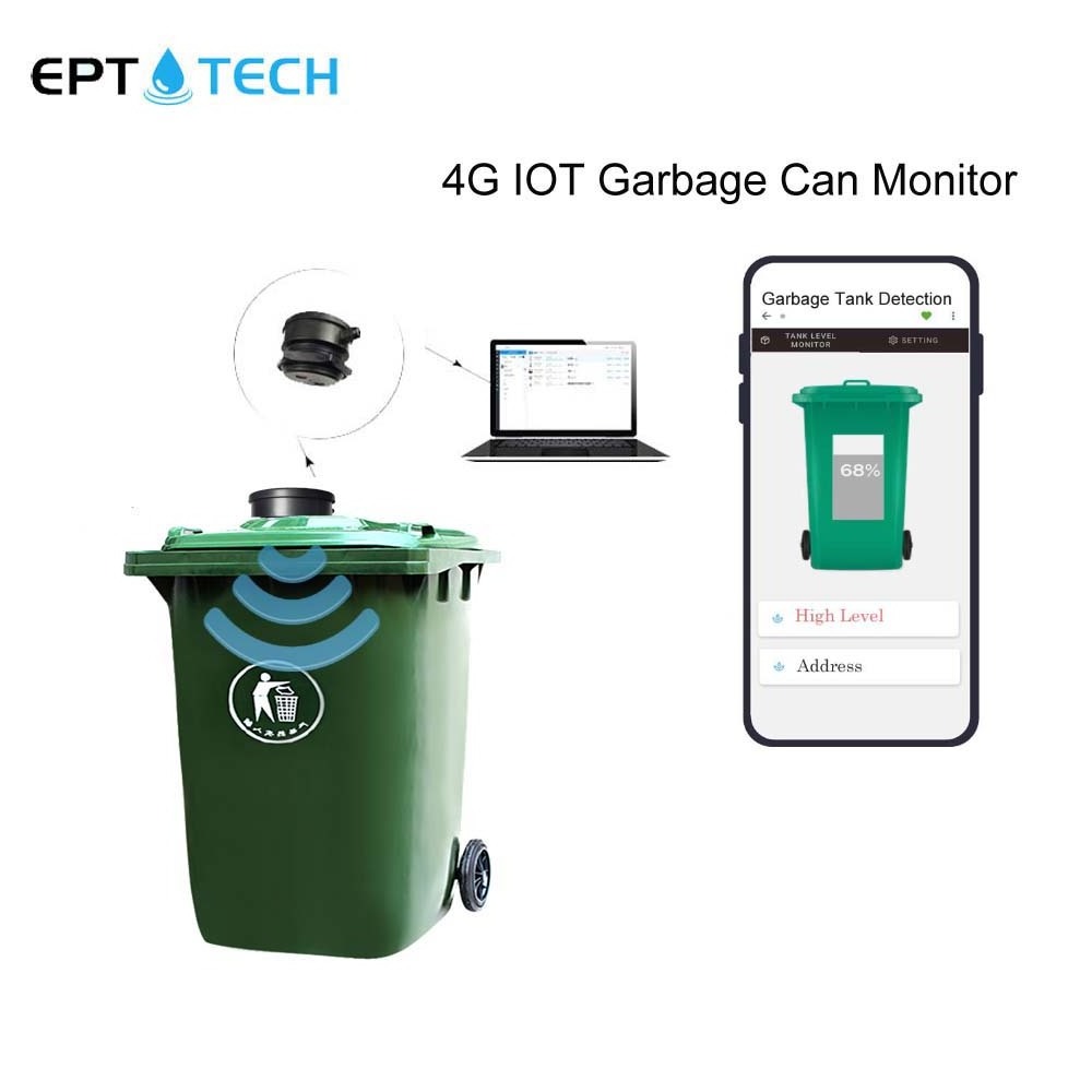 Garbage Trash Can Level Monitor Ultrasonic Beam Detector Fill State Management Smart Waste Bin Sensor