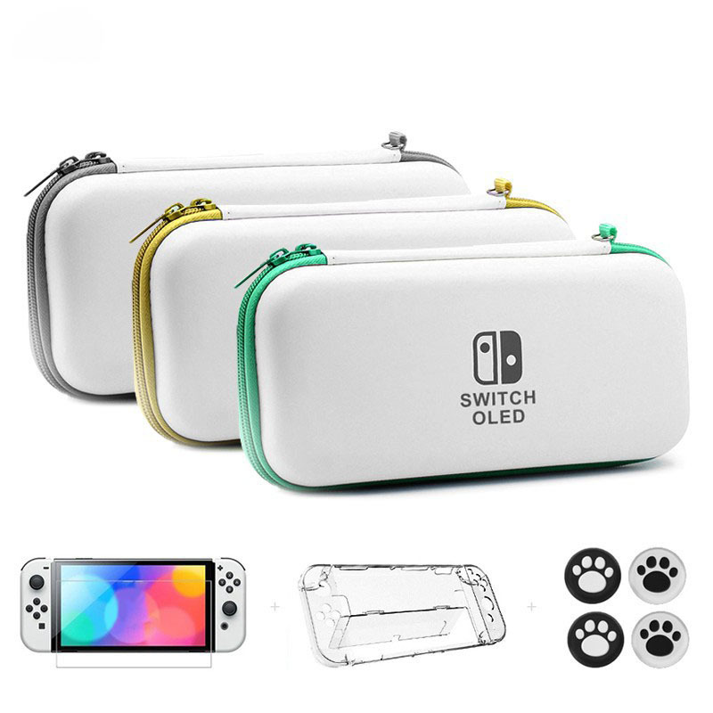 7 In 1 Bundle Carrying Bag For Nintendo Switch OLED Silicone Cap Protective Case Tempered Glass Portable Storage Bags