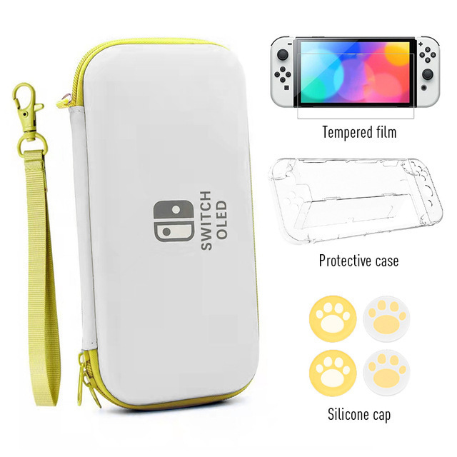 7 In 1 Bundle Carrying Bag For Nintendo Switch OLED Silicone Cap Protective Case Tempered Glass Portable Storage Bags