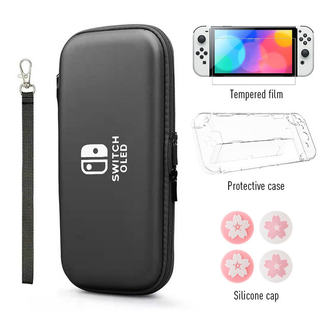 7 In 1 Bundle Carrying Bag For Nintendo Switch OLED Silicone Cap Protective Case Tempered Glass Portable Storage Bags