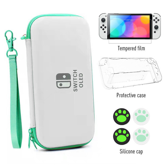 7 In 1 Bundle Carrying Bag For Nintendo Switch OLED Silicone Cap Protective Case Tempered Glass Portable Storage Bags