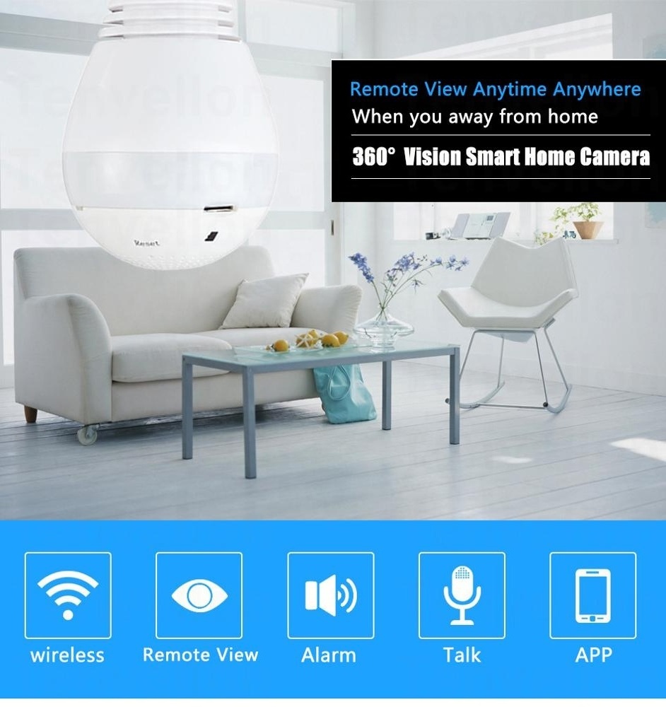 Security wifi Camera V380 Night Vision Two Way Audio CCTV IP Camera HD 960P Panoramic Light Bulb 360 Degree Fisheye Lens Camera