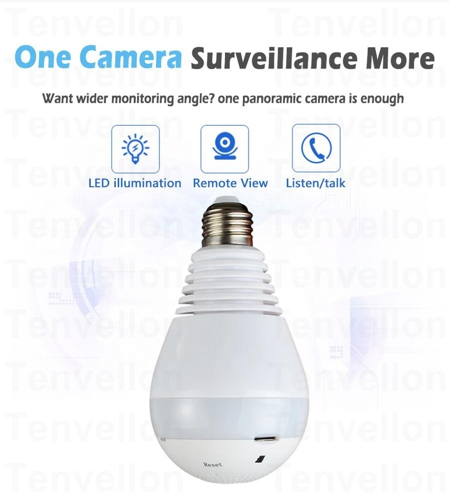 Security wifi Camera V380 Night Vision Two Way Audio CCTV IP Camera HD 960P Panoramic Light Bulb 360 Degree Fisheye Lens Camera