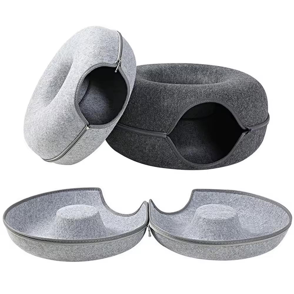 Hot Selling Pet Accessories Cat Donut Tunnel Closed Tire Shape Doughnut Felt Accesorios Para Mascotas Cat Tunnel Bed