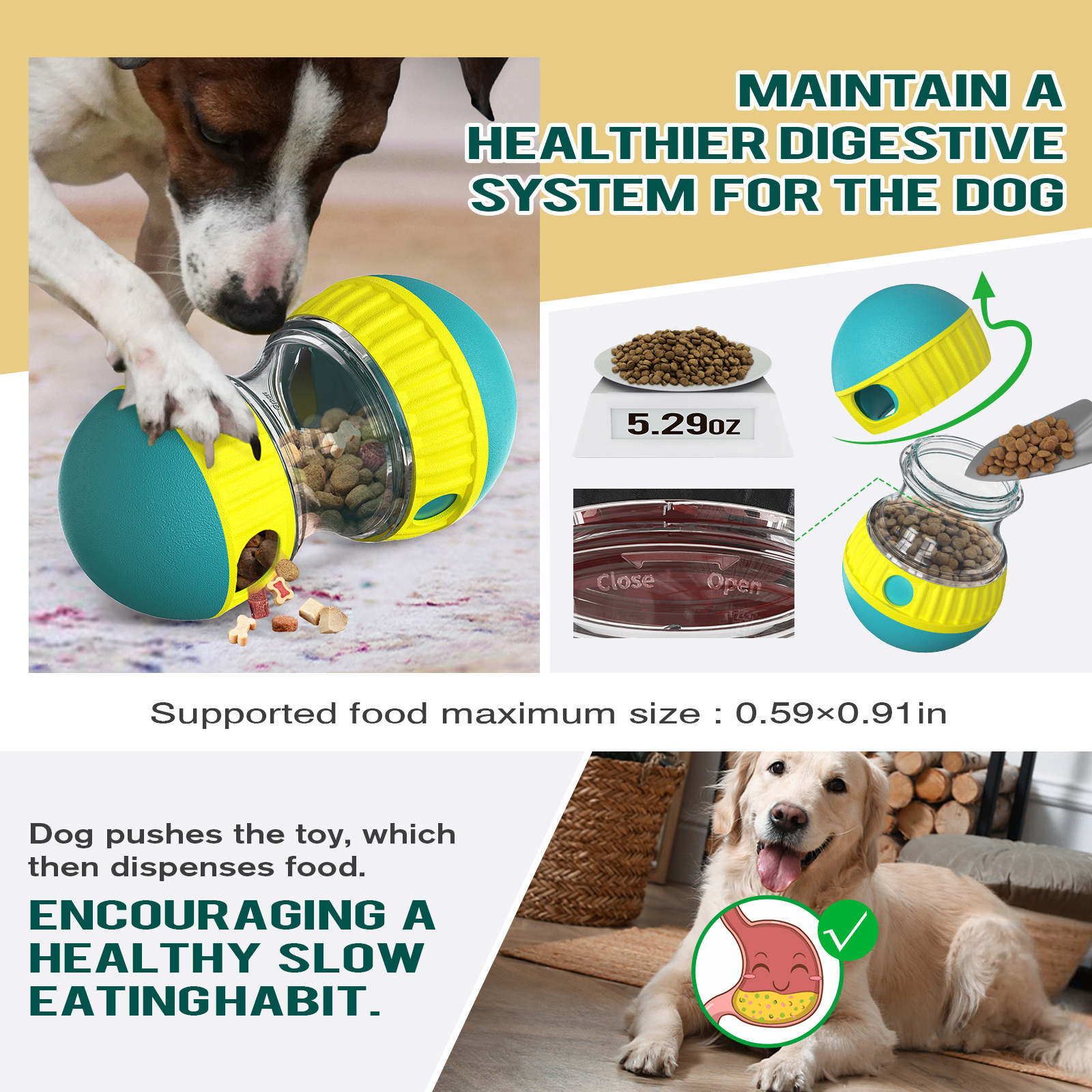 Smart Dog Products Pet Toy Novelties 2024 Dog Food Dispenser to Improves Smart Pet Digestion Treat Dispensing Dog Puzzle Toys