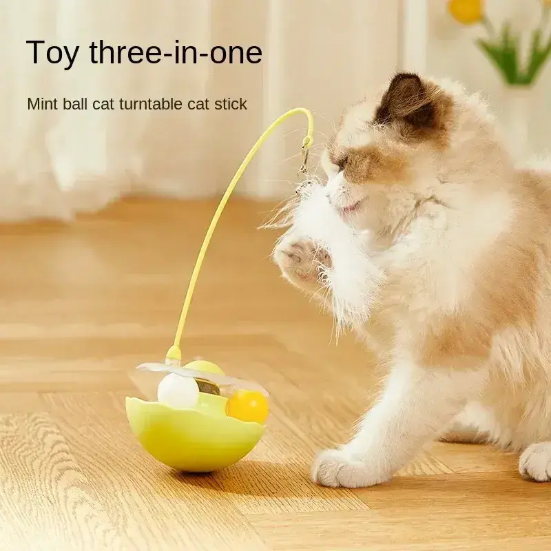 Feathers Teasing Pet Toy Egg Tumbler Stick Funny Removable Combination Supplies Funny Turntable Ball Cat Toys