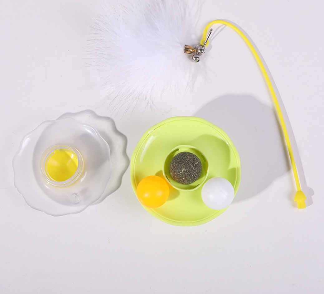 Feathers Teasing Pet Toy Egg Tumbler Stick Funny Removable Combination Supplies Funny Turntable Ball Cat Toys