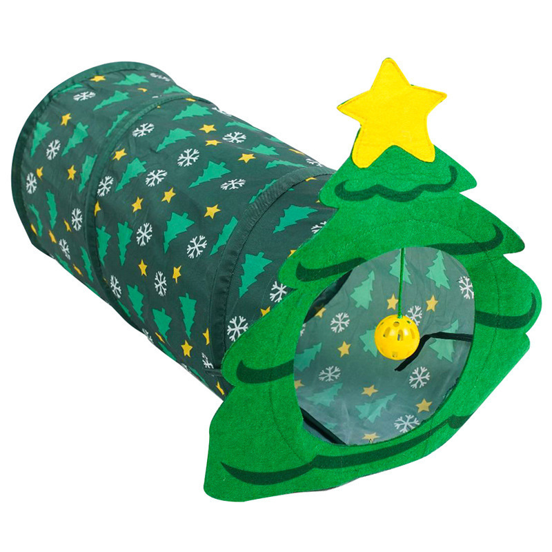 Manufacturer Pet Cat Christmas Play Tunnel Toys for Cat Outdoor Indoor Kitten More Holes Collapsible  Foldable  tunnel Toy