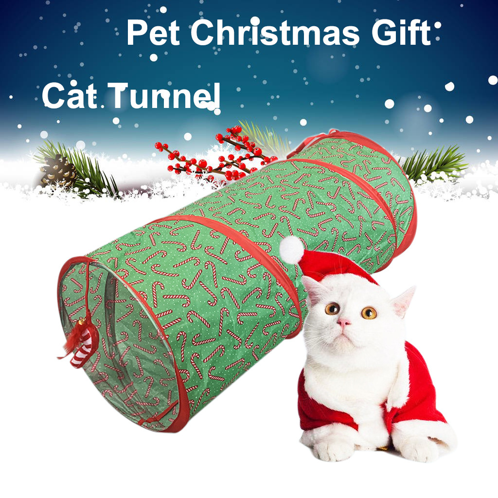 Manufacturer Pet Cat Christmas Play Tunnel Toys for Cat Outdoor Indoor Kitten More Holes Collapsible  Foldable  tunnel Toy