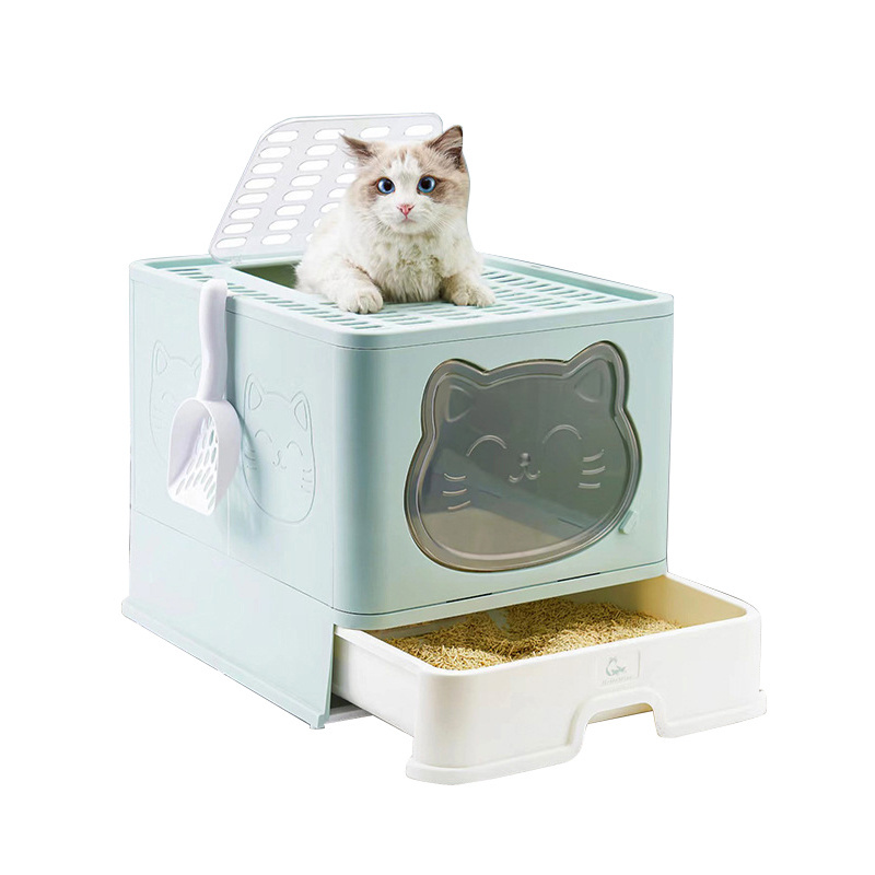 wholesale custom travel portable foldable folding enclosure closed plastic cat litter sand box