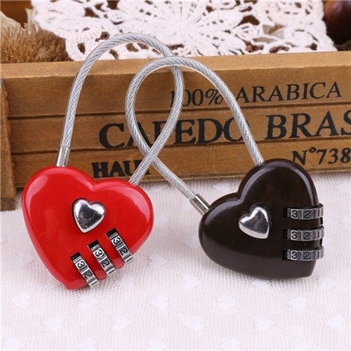 Travel Box  Bag Love Lock Heart  Padlock  Combination 3 Digit Cable Lock