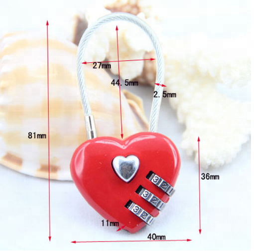 Travel Box  Bag Love Lock Heart  Padlock  Combination 3 Digit Cable Lock