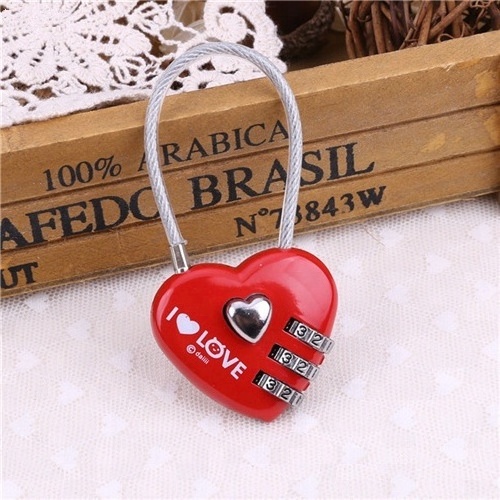 Travel Box  Bag Love Lock Heart  Padlock  Combination 3 Digit Cable Lock