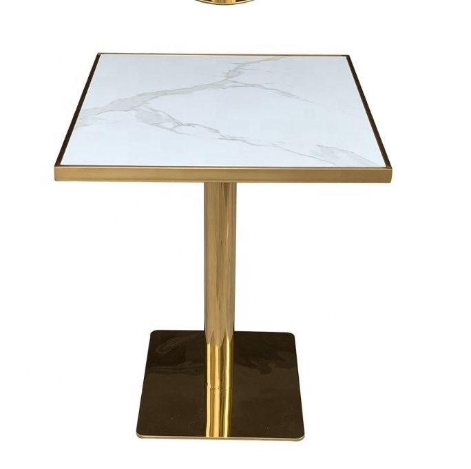 Modern Table Restaurant Luxury Stainless Steel Gold Base And square Round Real Marble Top Dining Table  with chair