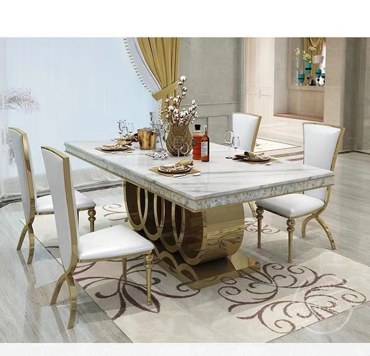 Italian high end dining room furniture stainless steel dinning table sets luxury 6 chairs modern marble dining table set