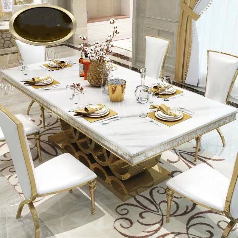 Italian high end dining room furniture stainless steel dinning table sets luxury 6 chairs modern marble dining table set