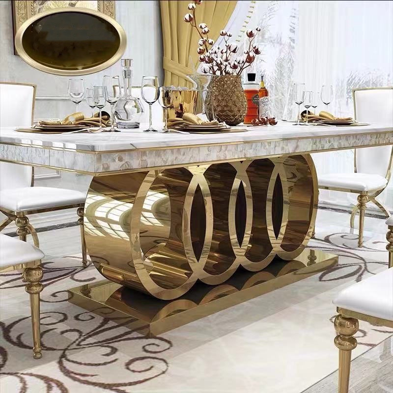 Italian high end dining room furniture stainless steel dinning table sets luxury 6 chairs modern marble dining table set