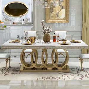 Italian high end dining room furniture stainless steel dinning table sets luxury 6 chairs modern marble dining table set