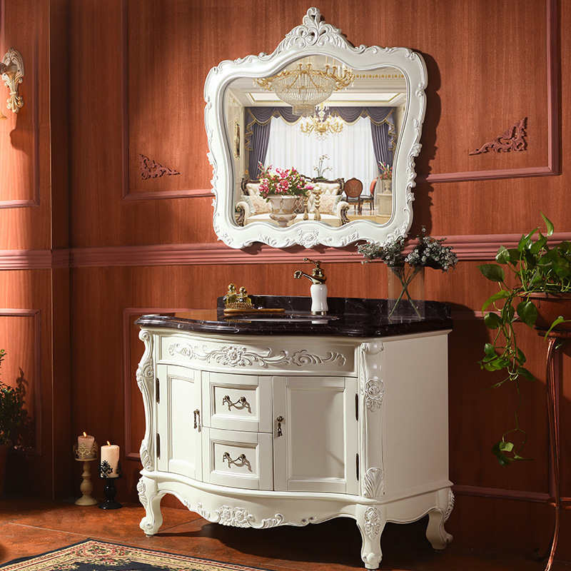 European style bathroom vanity floor-standing sanitary ware antique solid wood bathroom cabinet