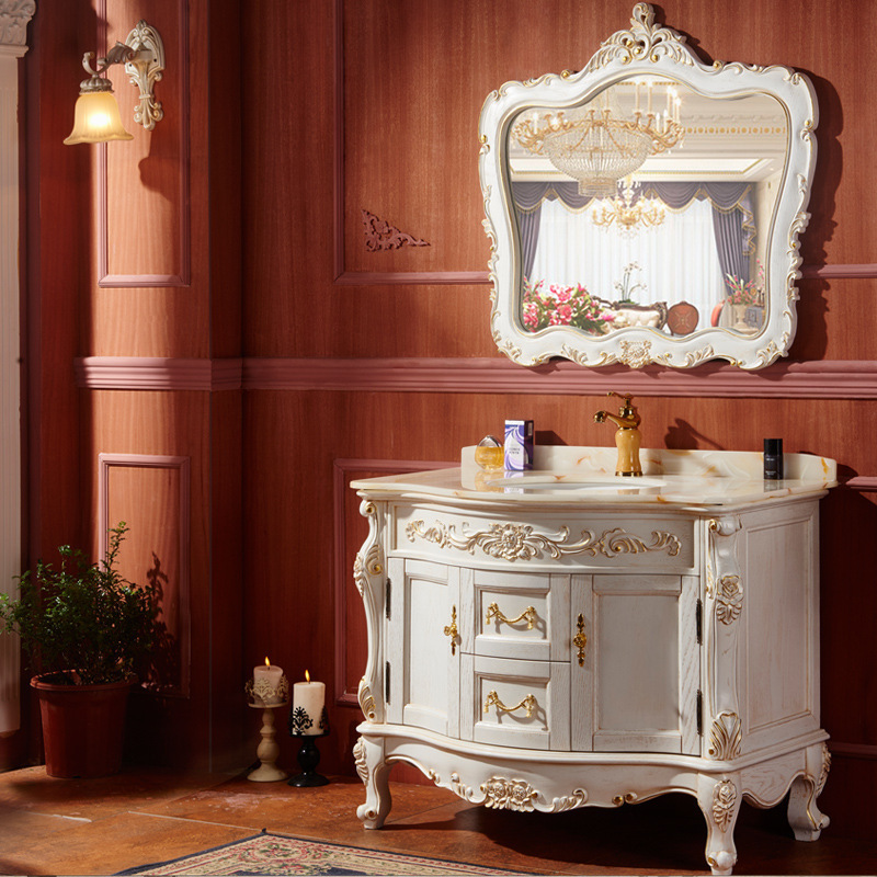 European style bathroom vanity floor-standing sanitary ware antique solid wood bathroom cabinet