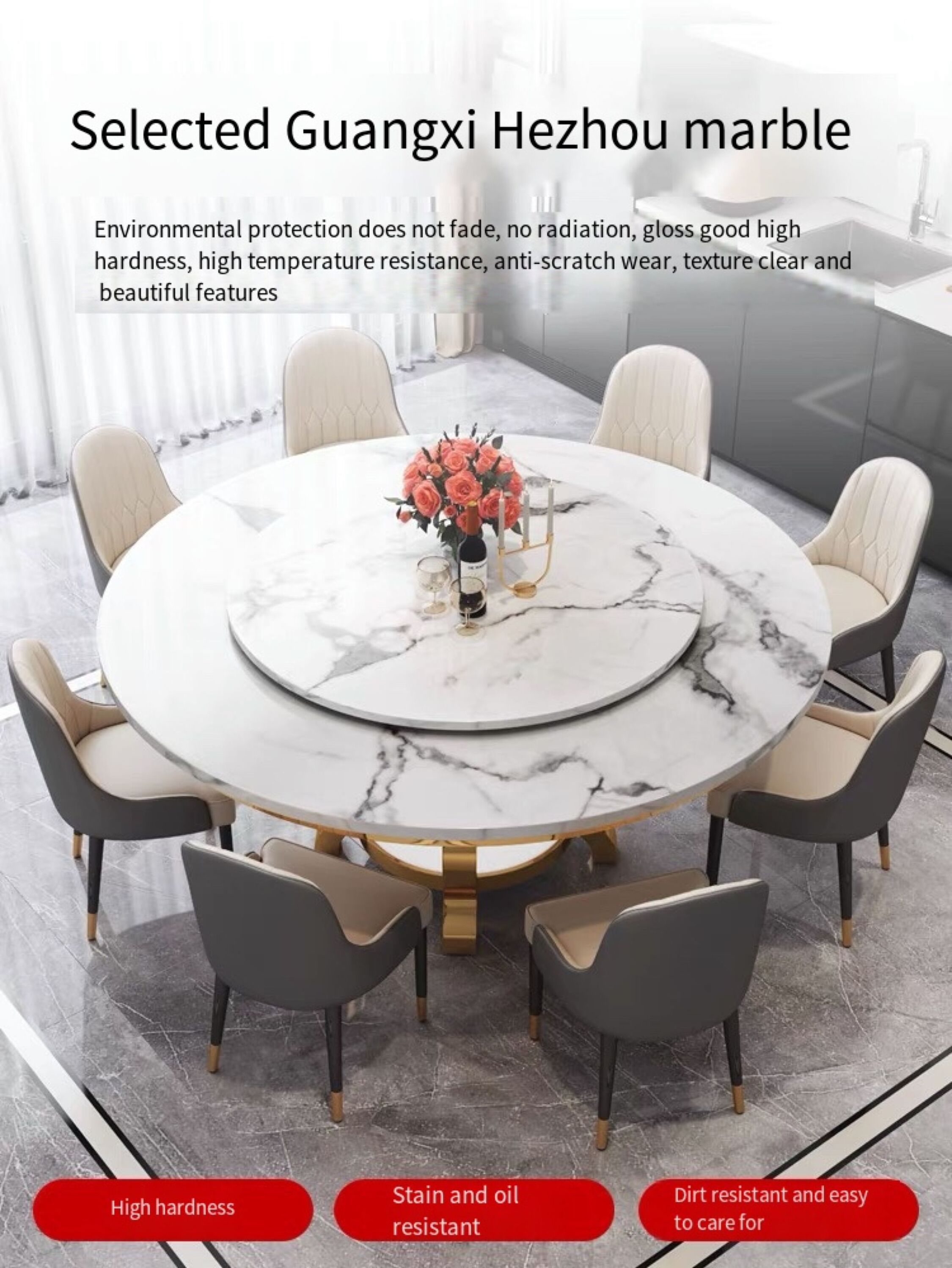 Modern Lazy Susan Turntable Sintered Stone Top Round Black Dining Table Round Marble Round Dining Table With Rotating Centre