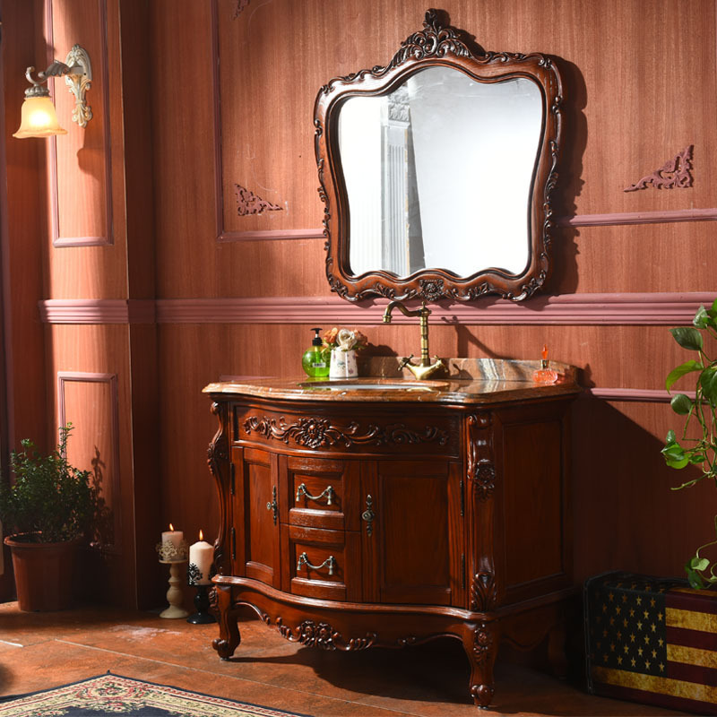 European style bathroom vanity floor-standing sanitary ware antique solid wood bathroom cabinet