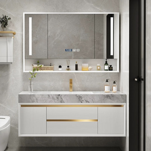 2023  Modern Luxury Solid Wood Bathroom Cabinet Vanity with LED mirror and Towel Handle