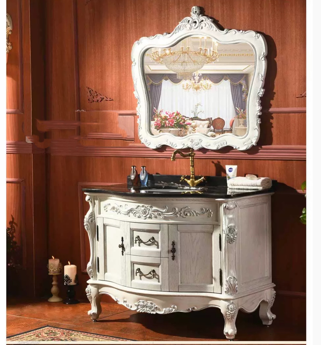 European style bathroom vanity floor-standing sanitary ware antique solid wood bathroom cabinet